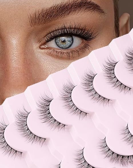 Natural Lashes Wispy Lashes Natural Look False Eyelashes Natural Flared Eyelashes False Eye Lashes Soft Fluffy Lashes 7 Pairs D1 Natural (6-13MM)