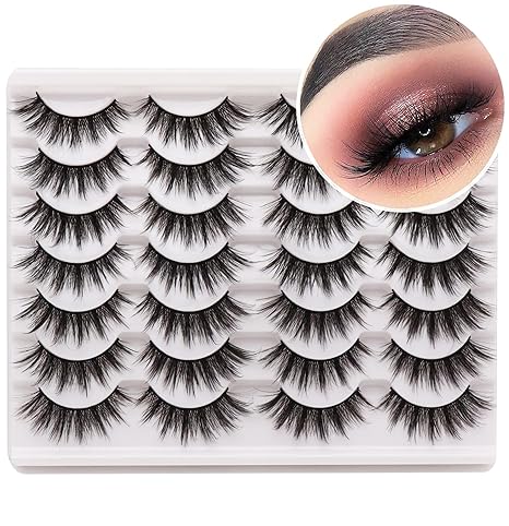 Eyelashes Natural Look Faux Mink Lashes Pack Handmade Fluffy False Eyelashes 14 Pairs Cat Eye Lashes (54)